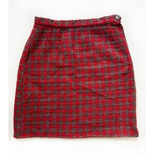 Vintage 90s American Rag Cie Remake Red Plaid Wool Mini Skirt (M) Satin Lined‎